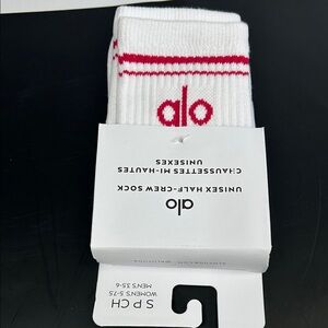 Alo half crew unisex socks hot pink logo women 5-7.5 men 3.5-6 NWT
